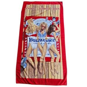 Vintage Budweiser Beach Towel Bud Bikini Girls 100% Cotton 36 X 68 in 90s Large